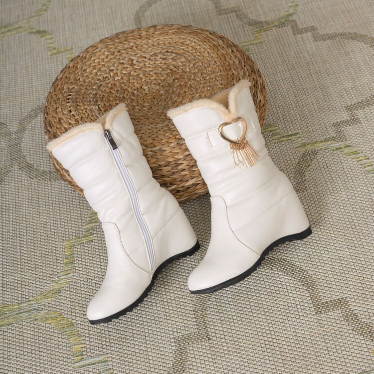 Buckle Heel Wedge Heart Snow Short Boots
