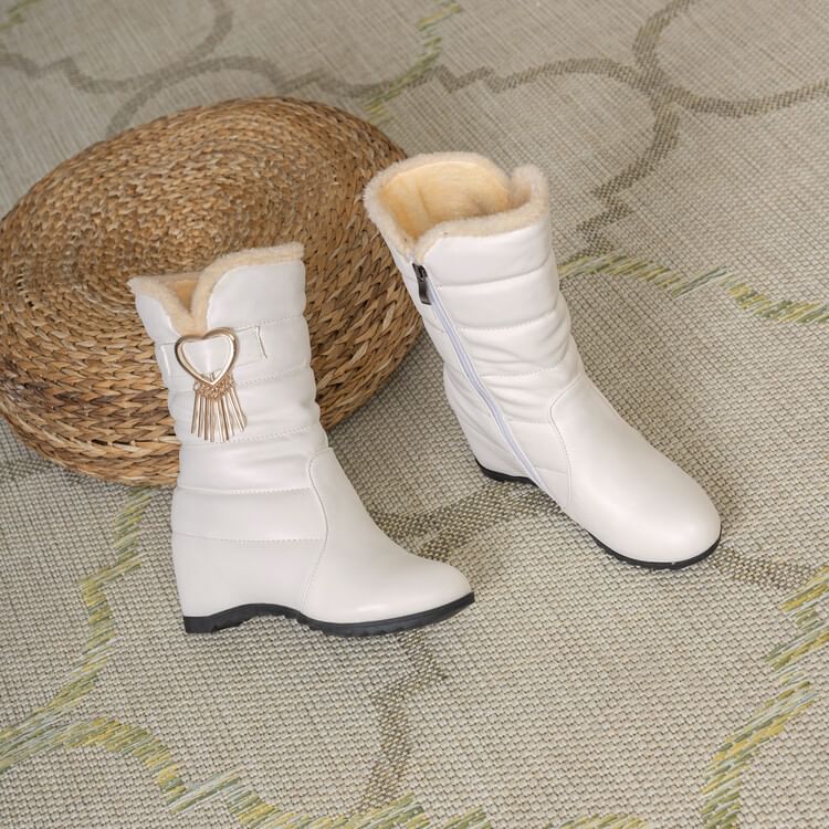 Buckle Heel Wedge Heart Snow Short Boots