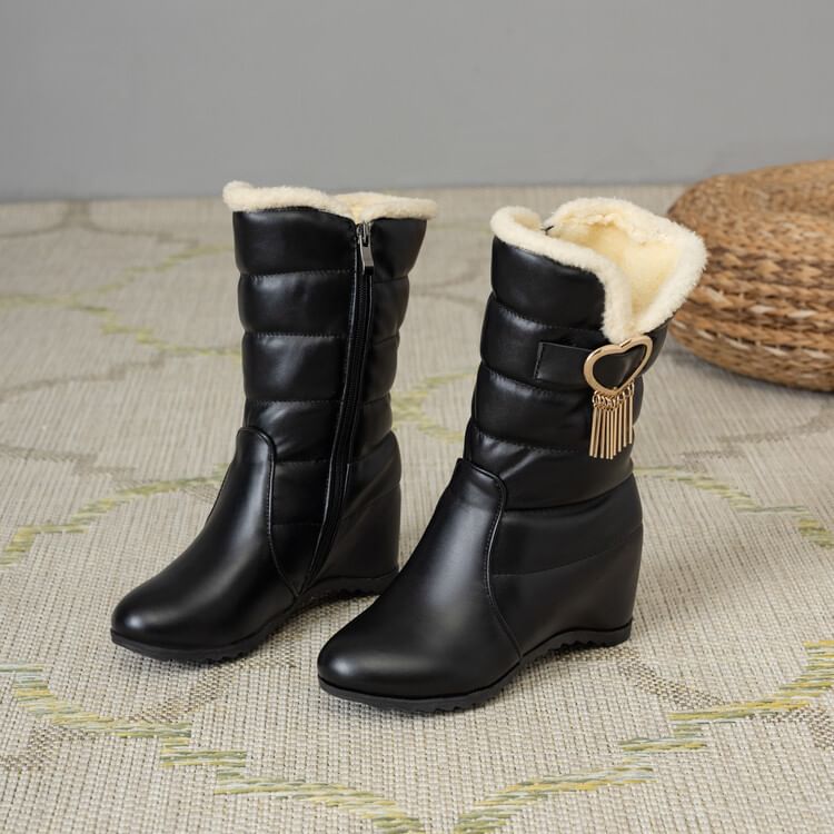 Buckle Heel Wedge Heart Snow Short Boots
