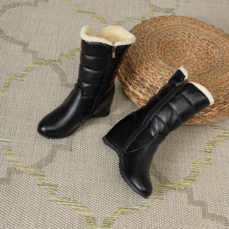 Buckle Heel Wedge Heart Snow Short Boots