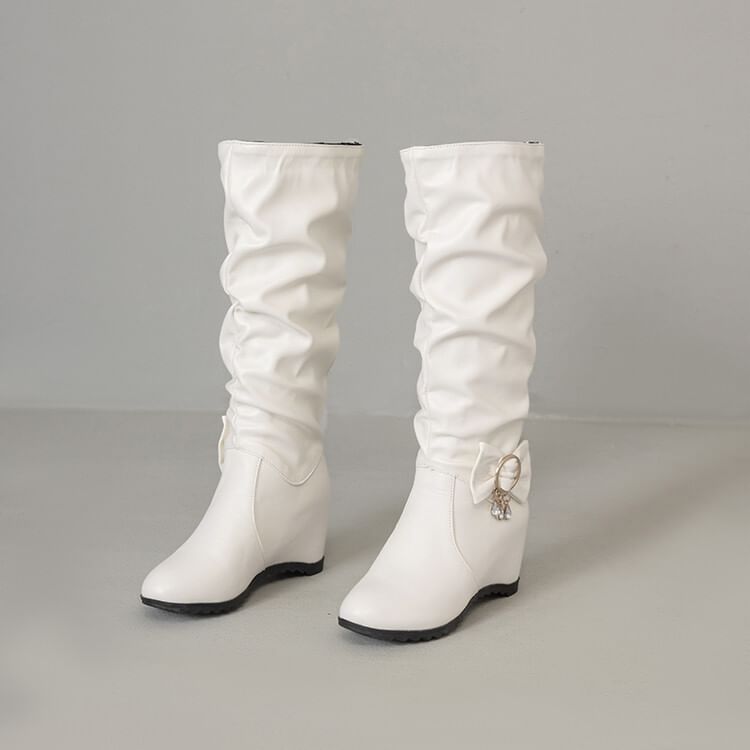 Faux Boots Wedge Leather Tall Hidden