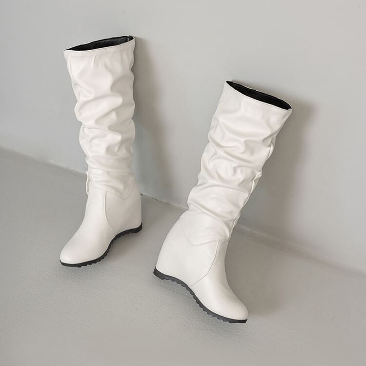 Faux Boots Wedge Leather Tall Hidden