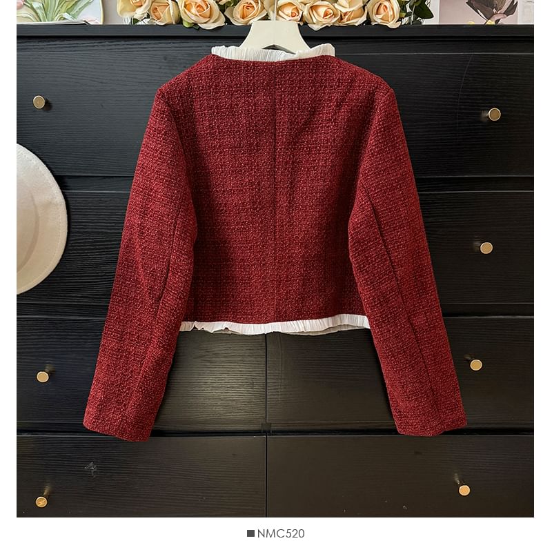 Contrasted Round-Neck Tweed Jacket