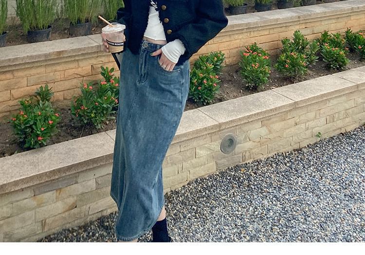 V-Neck Plain Fringed Tweed Crop Button Jacket