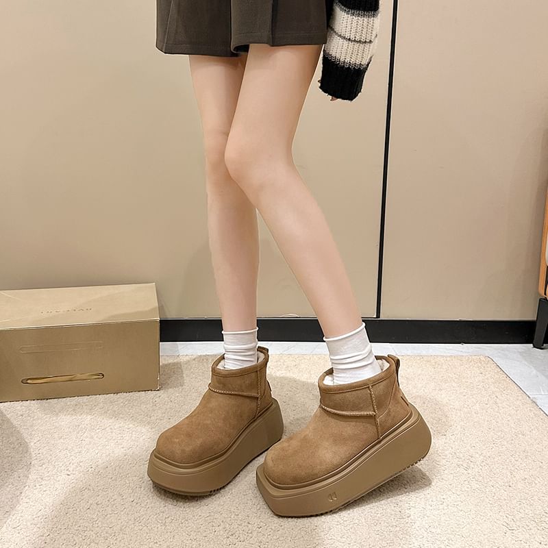 Fleece-Lined Platform Short Snow Boots