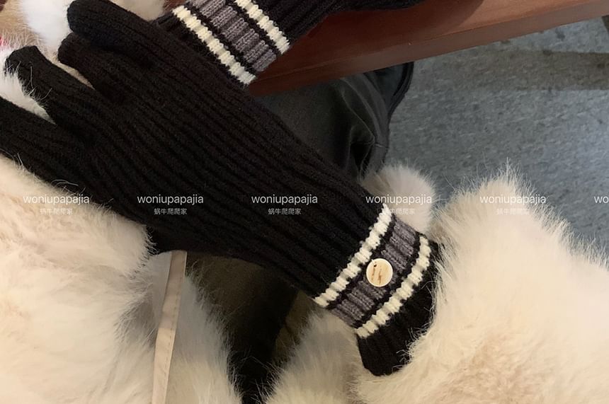 Knit Color Block Gloves