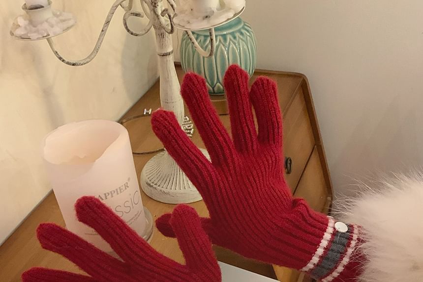 Knit Color Block Gloves