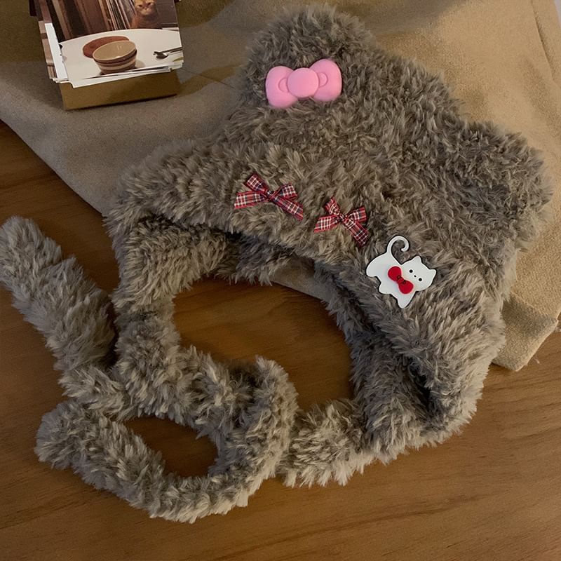 Accent Ear Fluffy Bear Beanie Bow