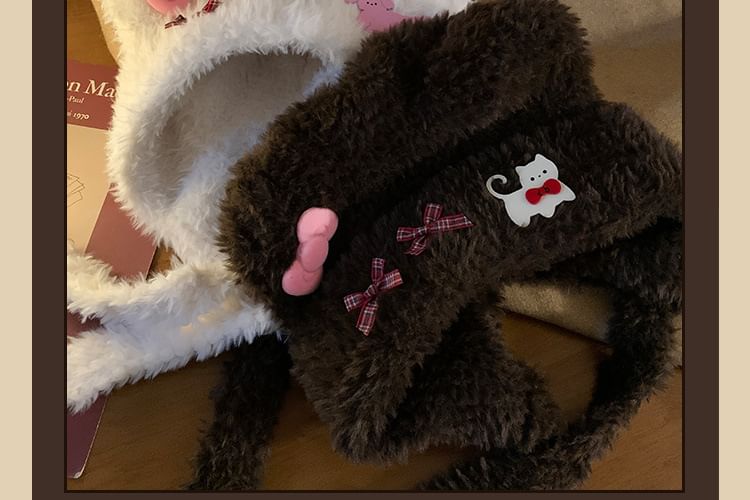 Accent Ear Fluffy Bear Beanie Bow