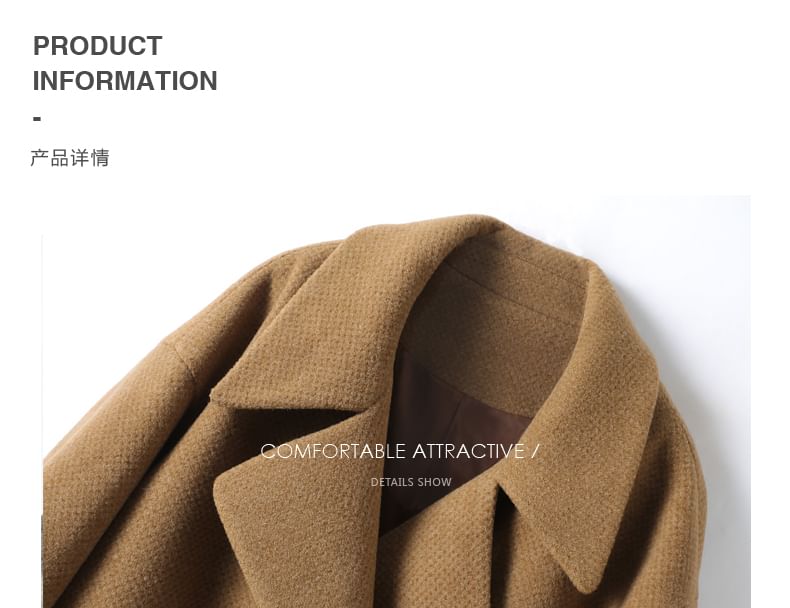 Lapel Collar Plain Double-Breasted Long Coat