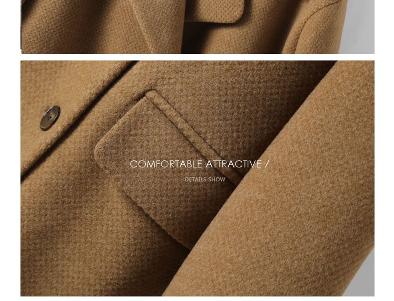 Lapel Collar Plain Double-Breasted Long Coat