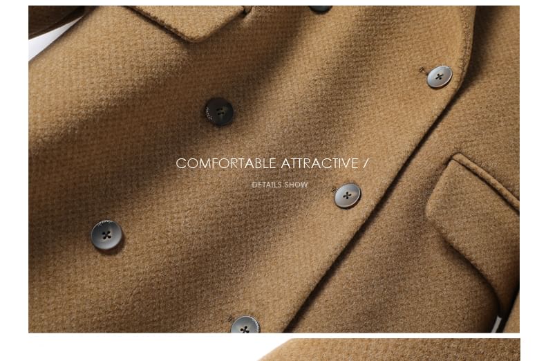 Lapel Collar Plain Double-Breasted Long Coat