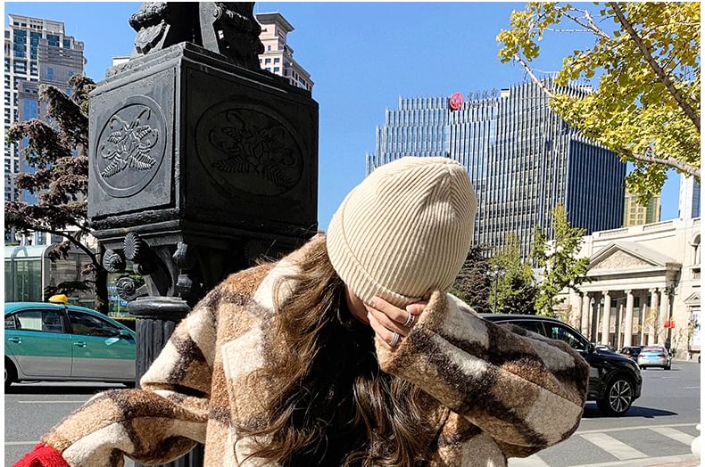 Lapel Collar Plaid Double-Breasted Long Coat