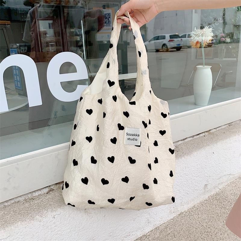 Heart Print Applique Tote Bag / Crossbody Bag / Handbag / Makeup Pouch (Various Designs)