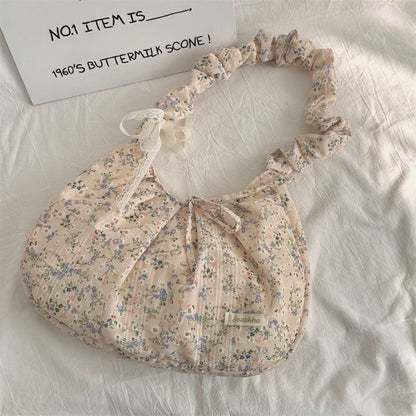 Floral Applique Ruched Strap Shoulder Bag