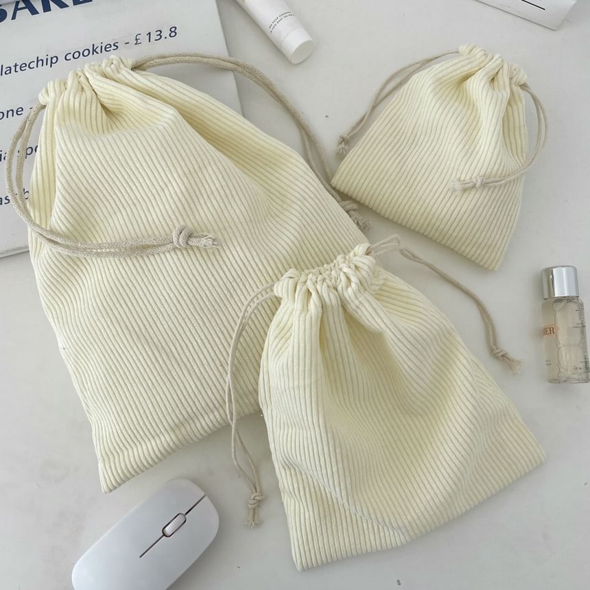 Plain Drawstring Corduroy Pouch / Set