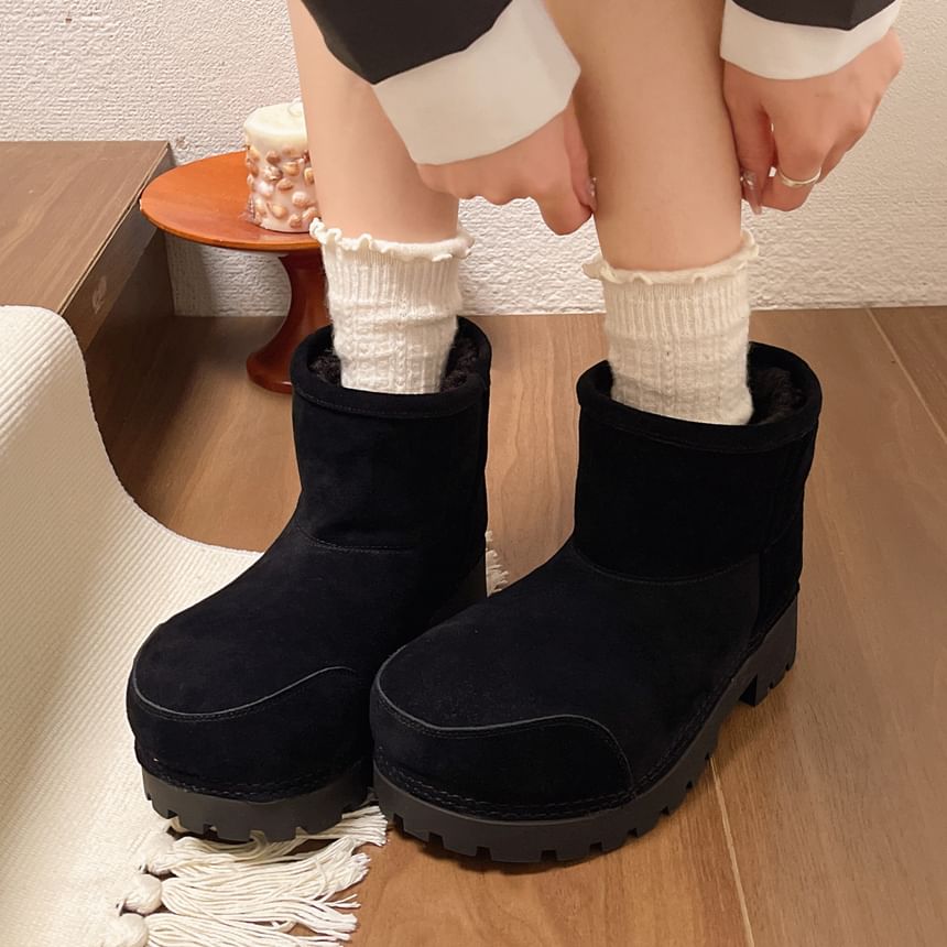 Faux Leather Fleece Lined Short Snow Boots
