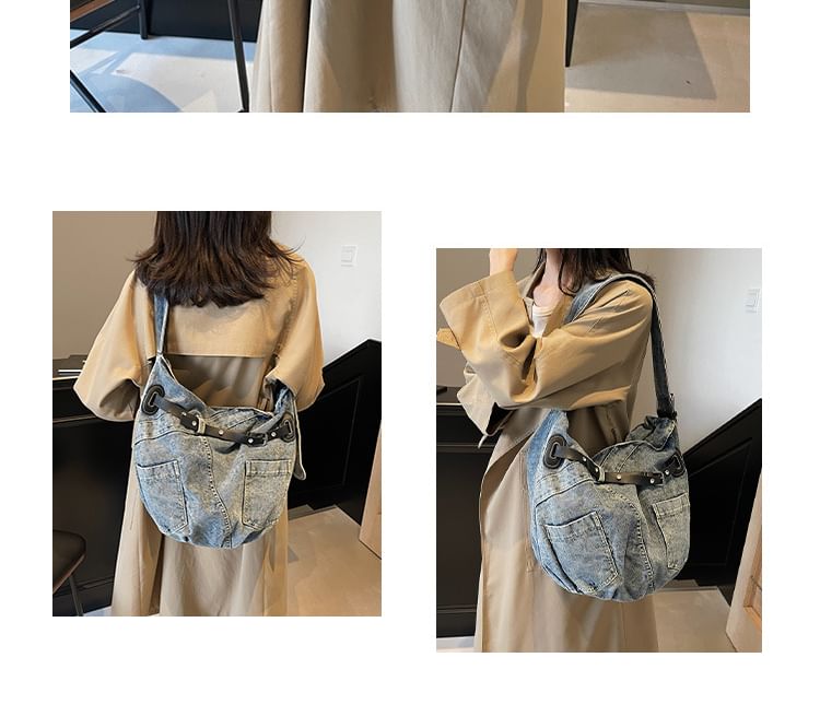 Washed Buckled Denim Crossbody Bag