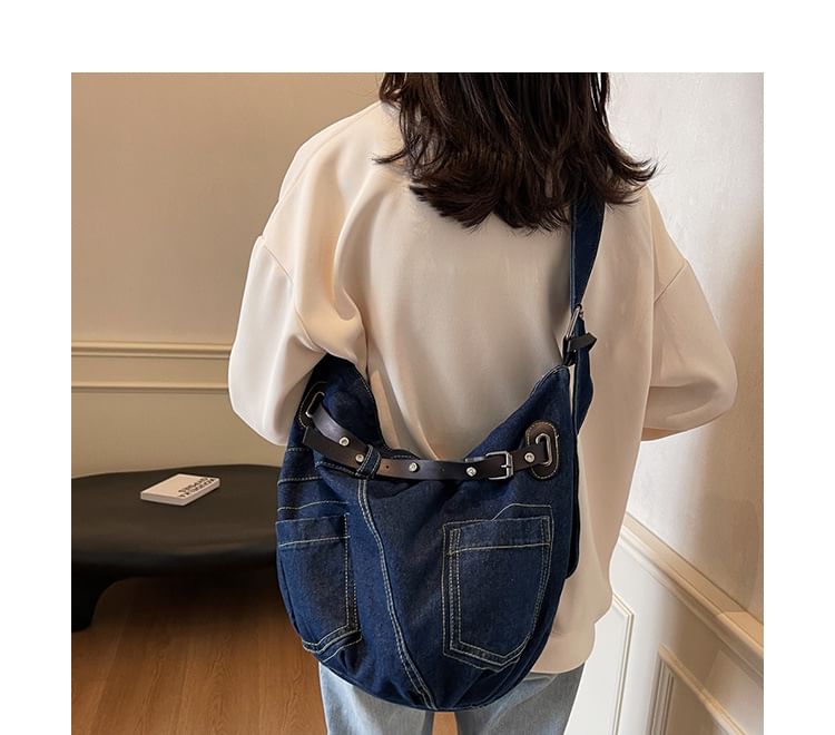 Washed Buckled Denim Crossbody Bag