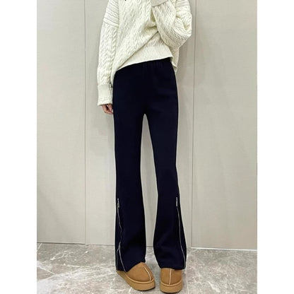 High Rise Plain Straight-Fit Boot-Cut Sweatpants