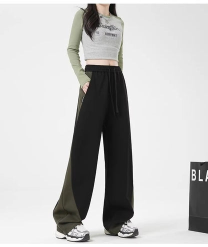 High Rise Color-Block Straight-Fit Wide-Leg Sweatpants