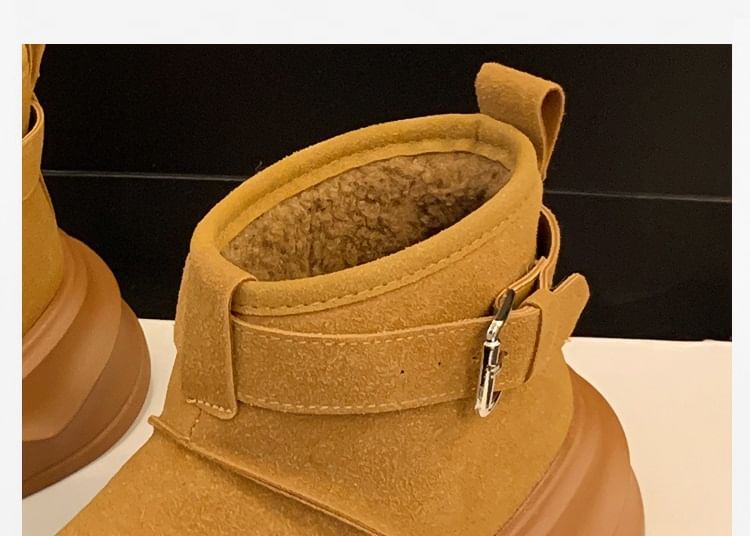 Buckled Fleece-Lined Platform Short Snow Boots