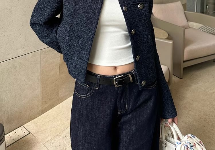 Round Neck Tweed Button Jacket