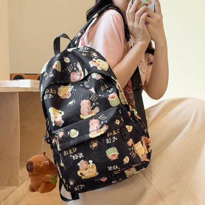 Capybara Print Nylon Backpack