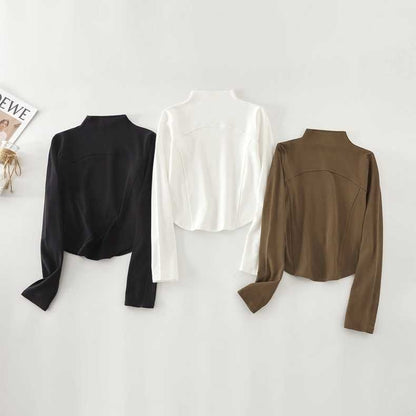 Long-Sleeve Mock Neck Plain Top