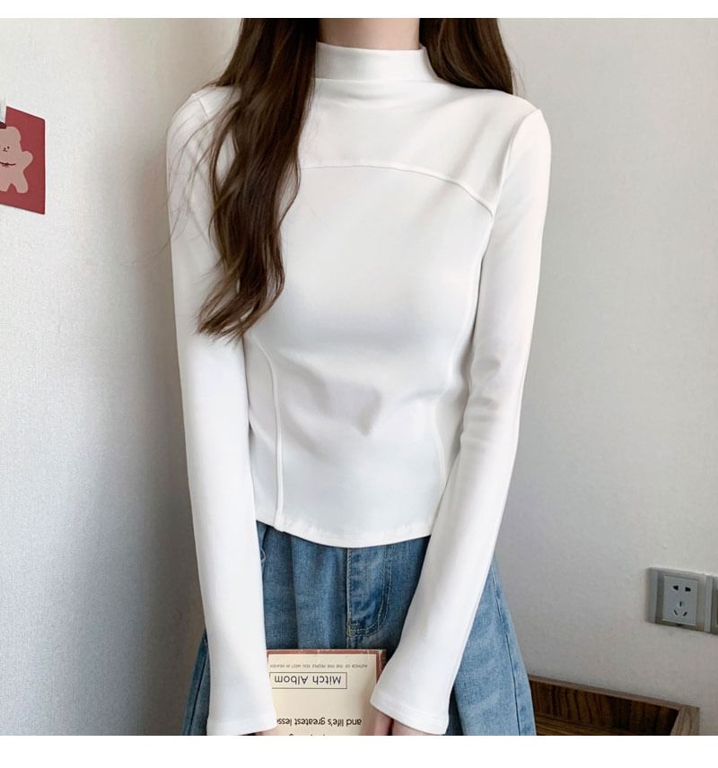 Long-Sleeve Mock Neck Plain Top