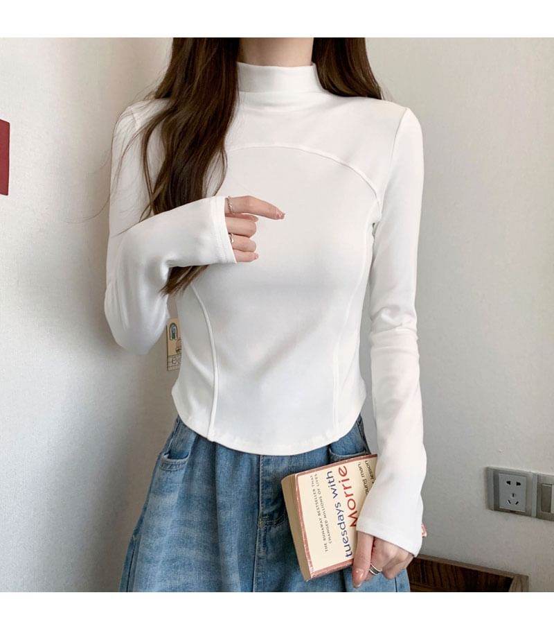 Long-Sleeve Mock Neck Plain Top