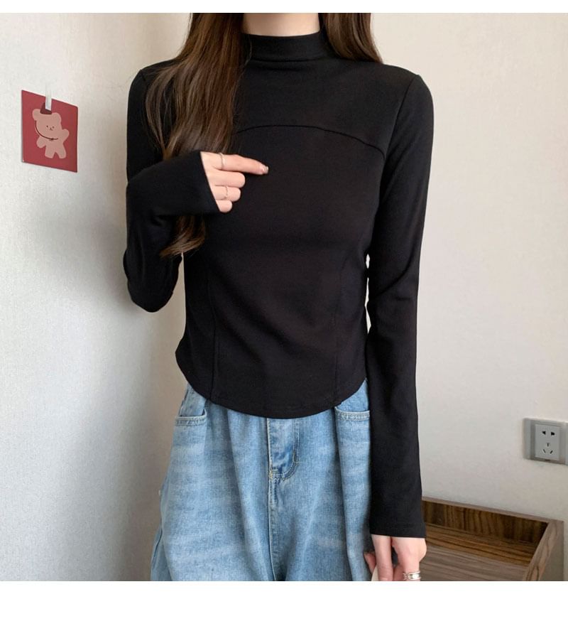 Long-Sleeve Mock Neck Plain Top