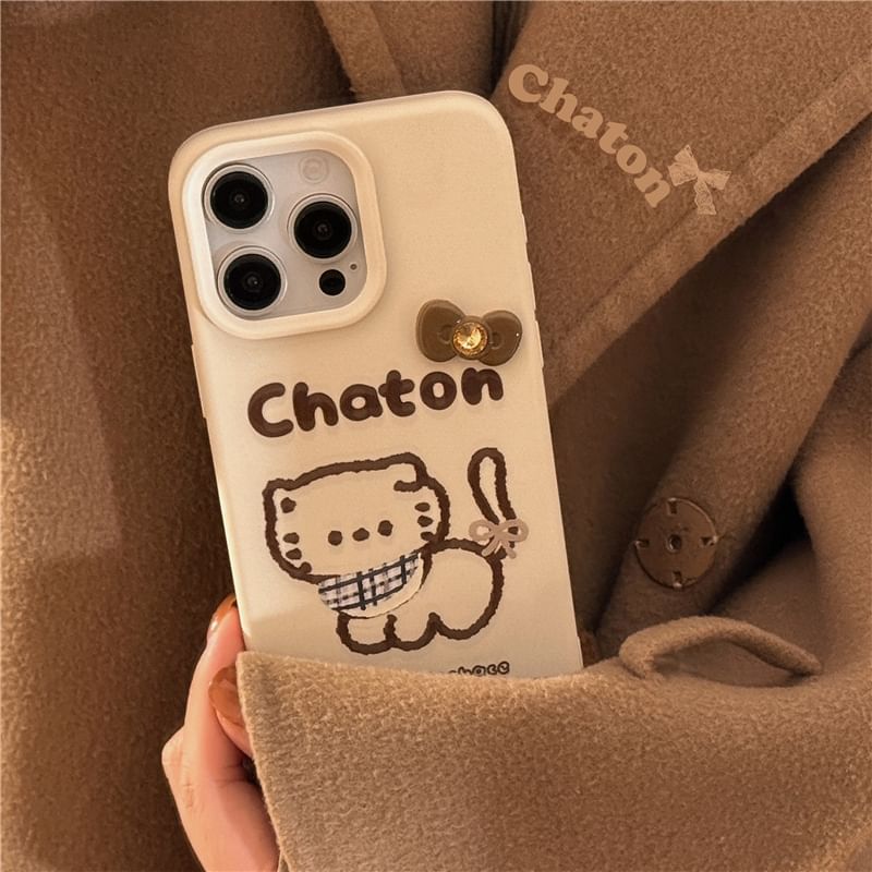 Cat Phone Case / Pom Pom Bell Charm / Set - iPhone 16 Pro Max / 16 Pro / 16 Plus / 16 / 15 Pro Max / 15 Pro / 15 Plus / 15 / 14 Pro Max / 14 Pro / 14 Plus / 14 / 13 Pro Max / 13 Pro / 13