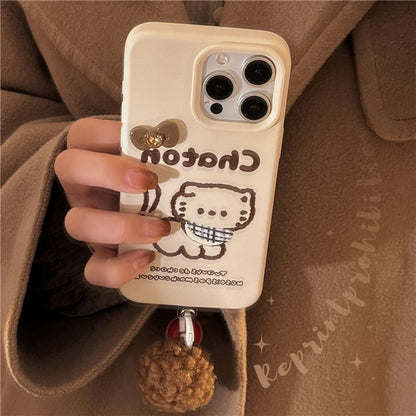 Cat Phone Case / Pom Pom Bell Charm / Set - iPhone 16 Pro Max / 16 Pro / 16 Plus / 16 / 15 Pro Max / 15 Pro / 15 Plus / 15 / 14 Pro Max / 14 Pro / 14 Plus / 14 / 13 Pro Max / 13 Pro / 13