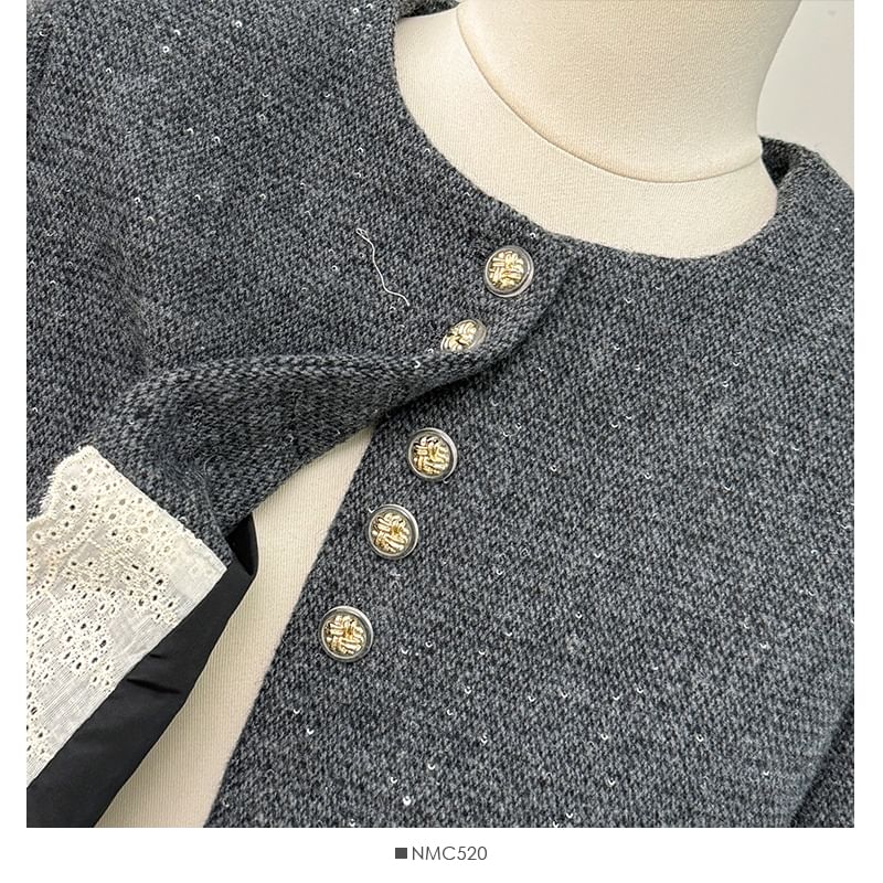 Set: Lace-Hem Tweed Blazer + Slited Midi Skirt