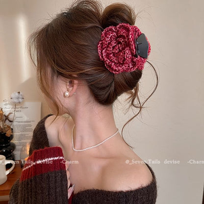 Floral Yarn Acrylic Hair Claw Clip