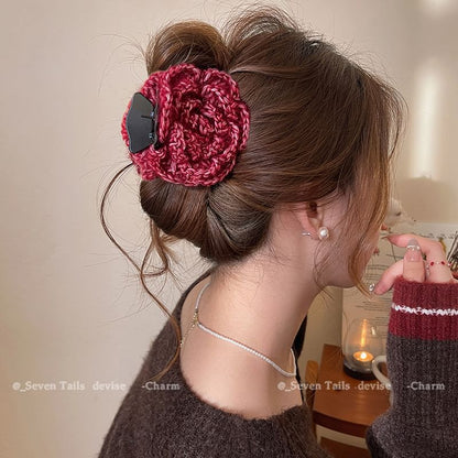 Floral Yarn Acrylic Hair Claw Clip