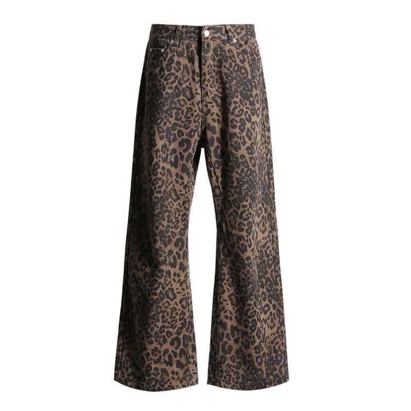 Low Rise Leopard Print Straight-Fit Wide-Leg Pants