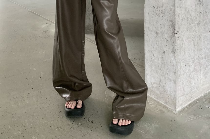 High Waist Plain Faux Leather Wide Leg Pants