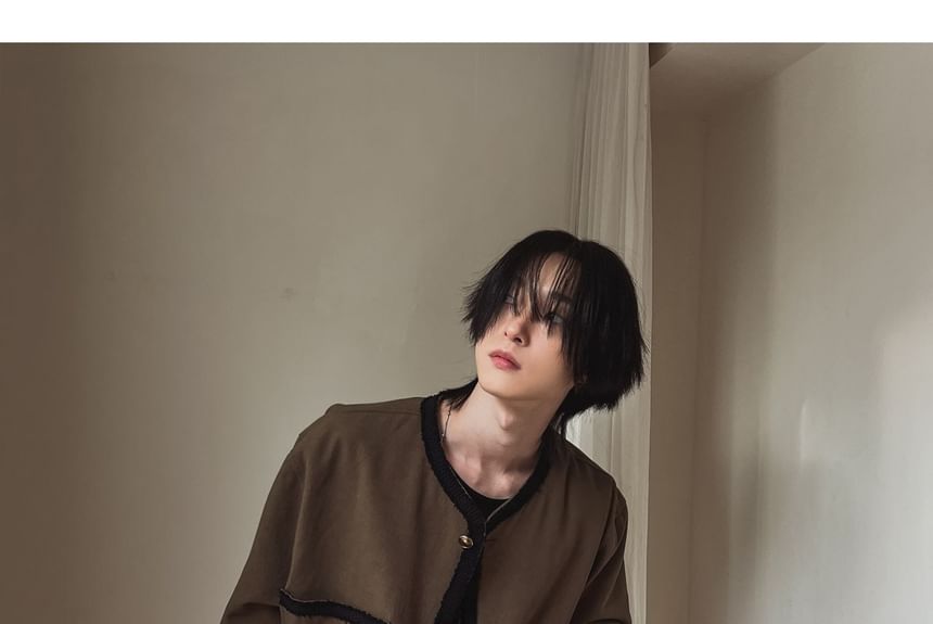 Unisex Round Neck Button-Up Tweed Jacket