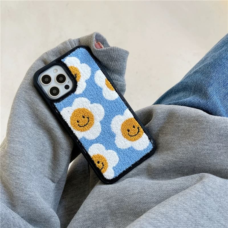 Smiley Floral Embroidered Phone Case