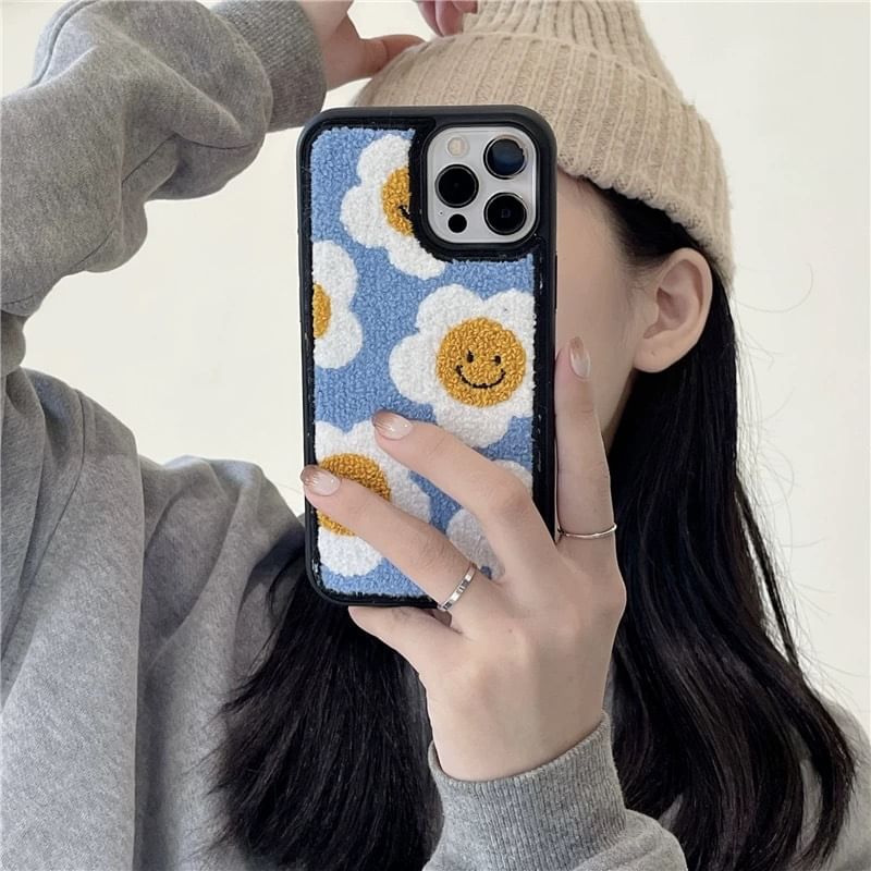 Smiley Floral Embroidered Phone Case
