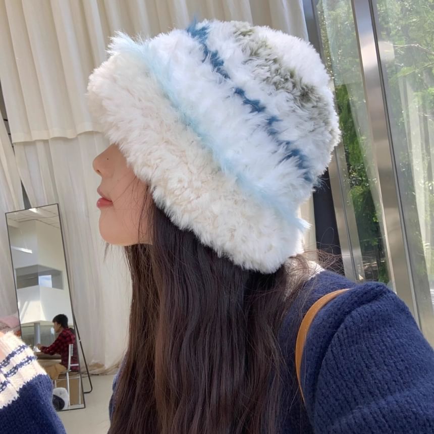 Striped Faux Fur Hat