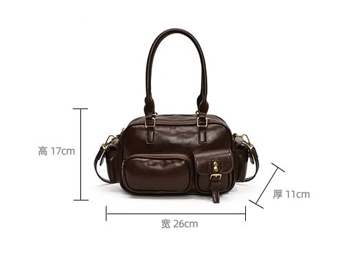 Multi-Pocket Faux Leather Tote Bag