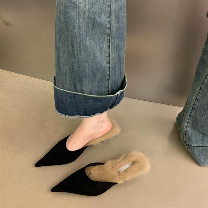 Toe Pointed Fleece-Lined Heel Mules Kitten