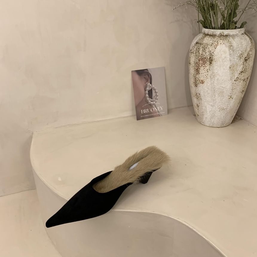 Toe Pointed Fleece-Lined Heel Mules Kitten