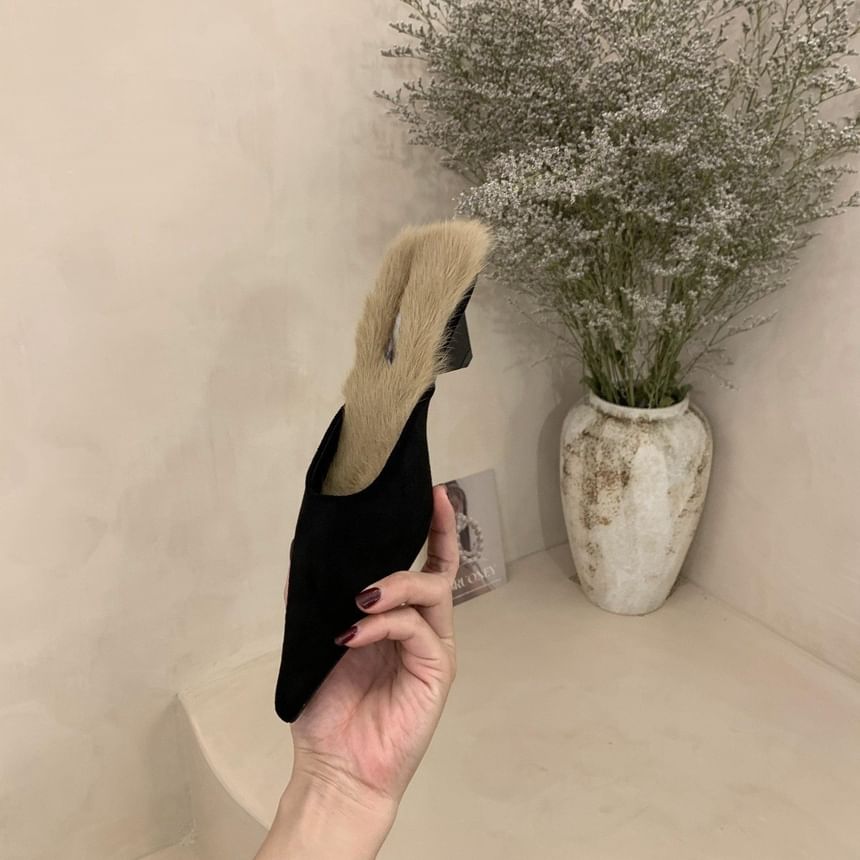 Toe Pointed Fleece-Lined Heel Mules Kitten