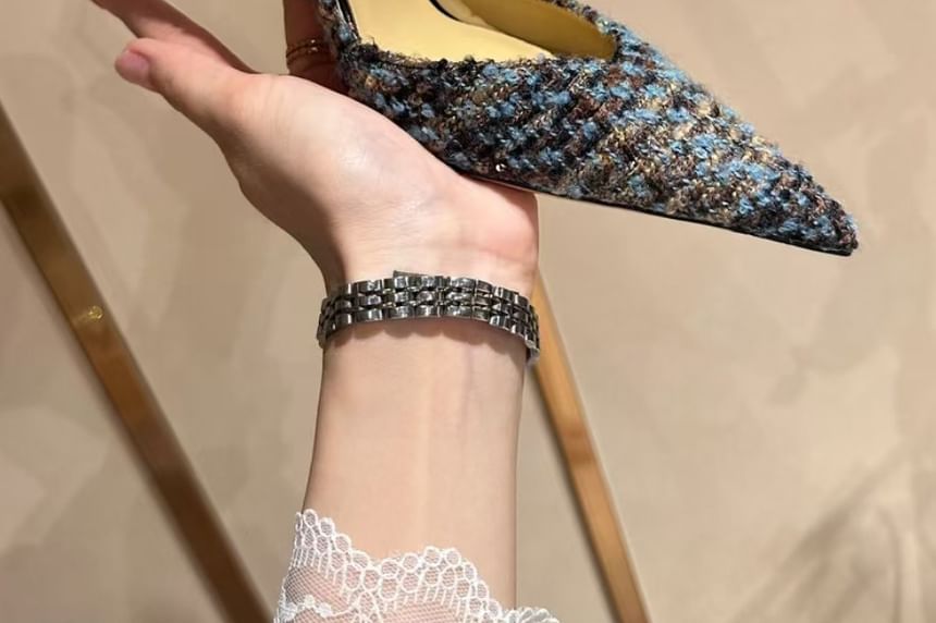 Stiletto Tweed Pumps Pointed Toe Sequin