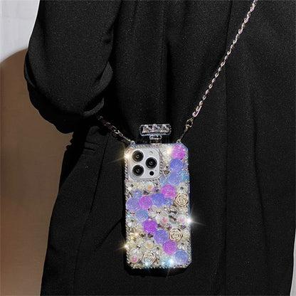 Rose Rhinestone Galaxy Lanyard Phone Case