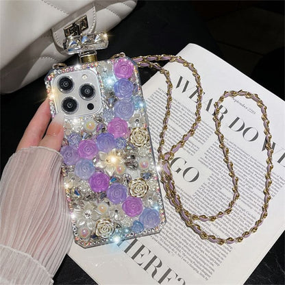 Rose Rhinestone Galaxy Lanyard Phone Case